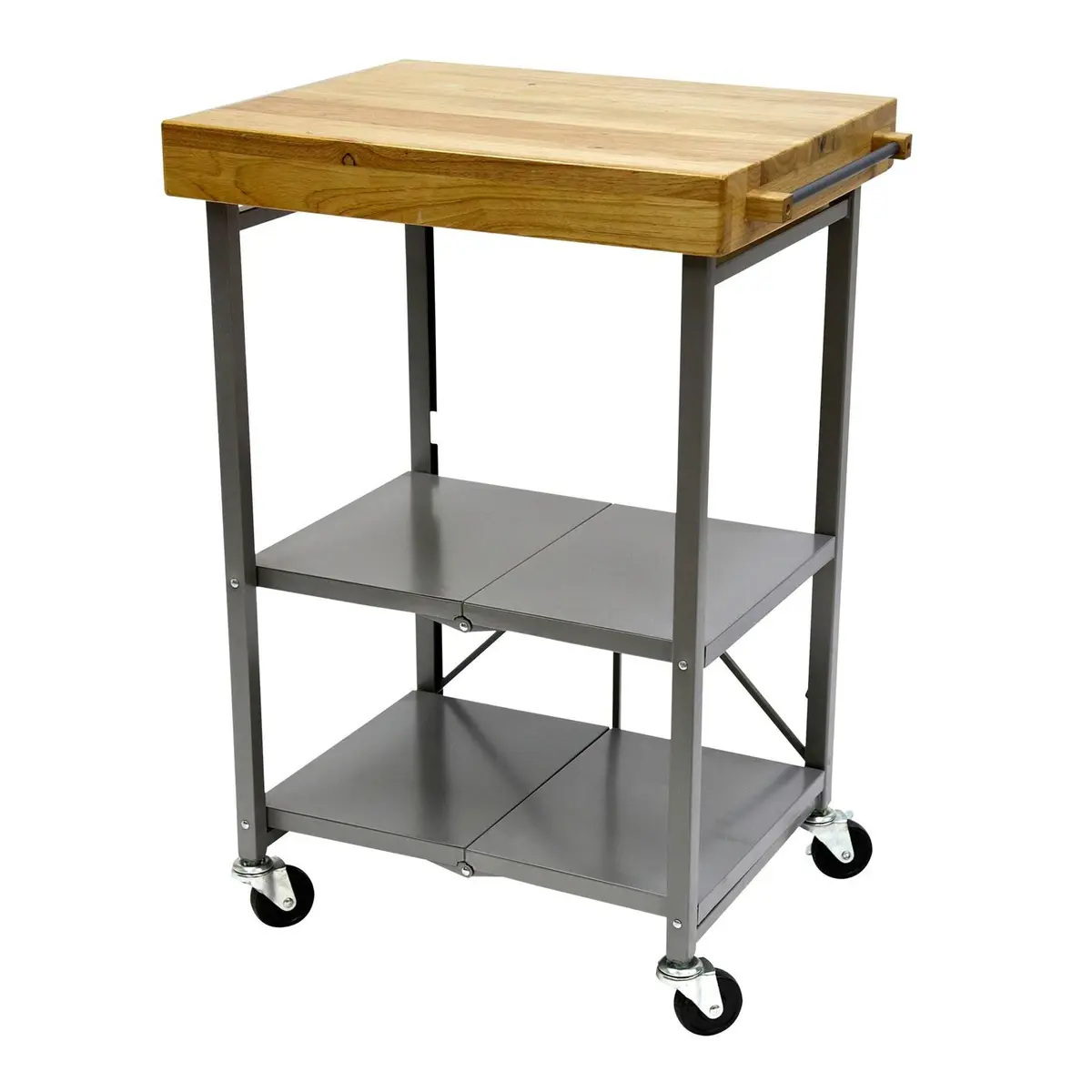 Origami Foldable Kitchen Island Cart, Silver | 25.3L x 19.8W x 36.2H inches | Supports 200 lbs - main product image