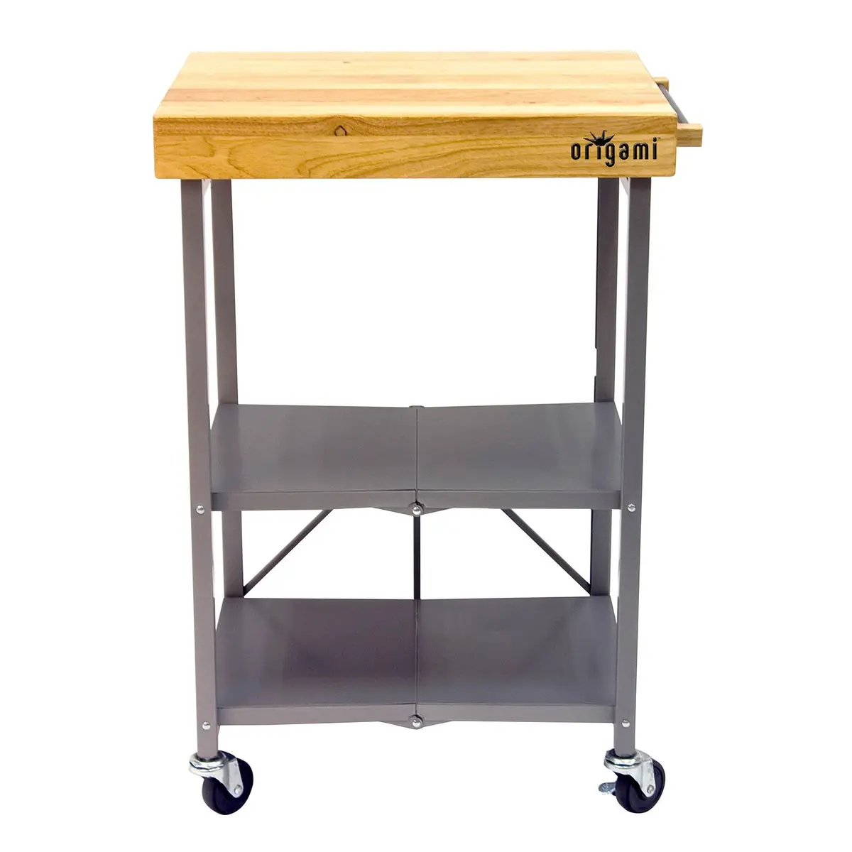 Origami Foldable Kitchen Island Cart, Silver | 25.3L x 19.8W x 36.2H inches | Supports 200 lbs - view 6