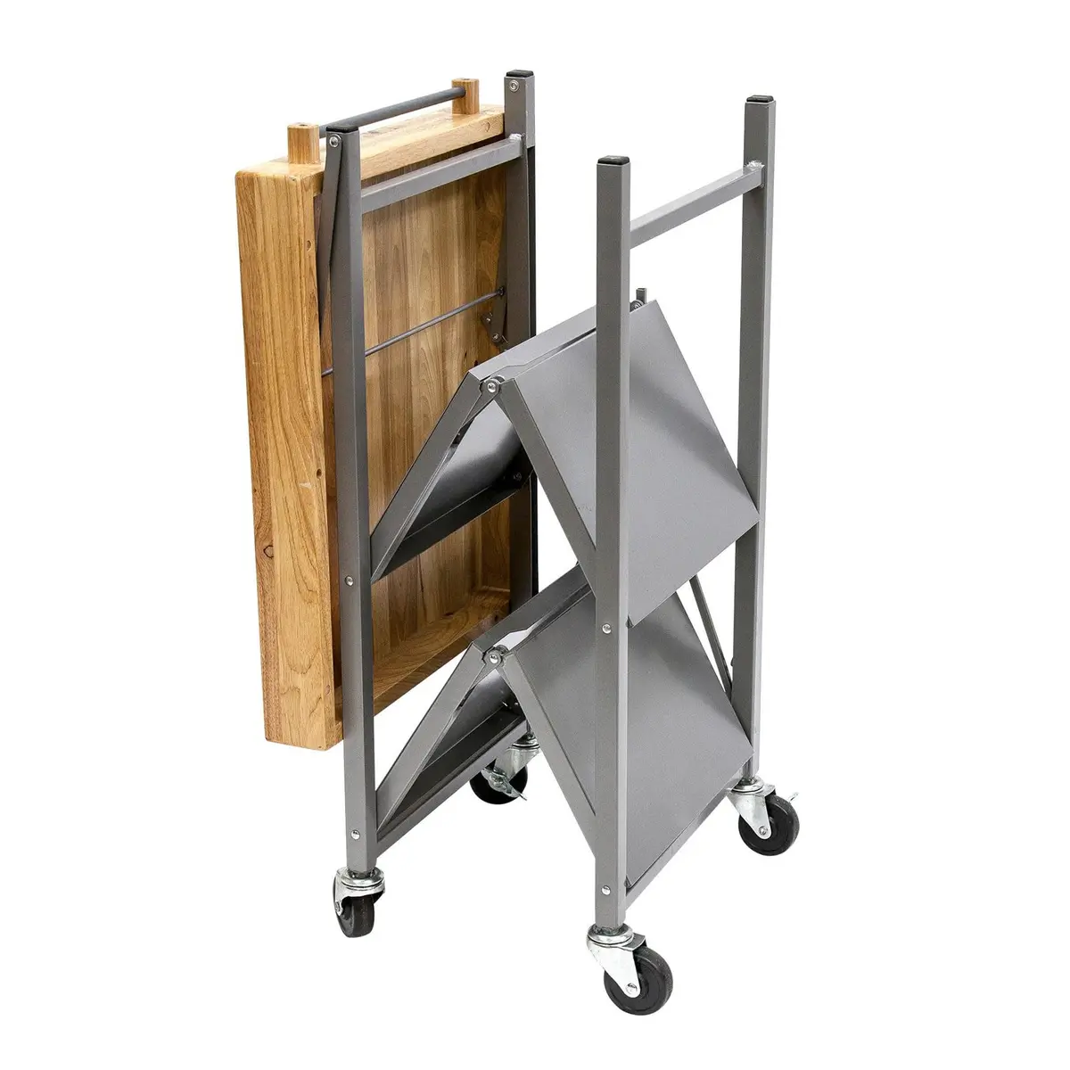 Origami Foldable Kitchen Island Cart, Silver | 25.3L x 19.8W x 36.2H inches | Supports 200 lbs - view 8