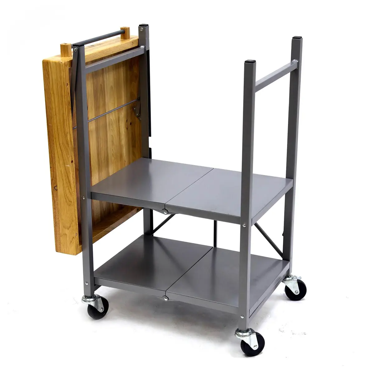 Origami Foldable Kitchen Island Cart, Silver | 25.3L x 19.8W x 36.2H inches | Supports 200 lbs - view 9