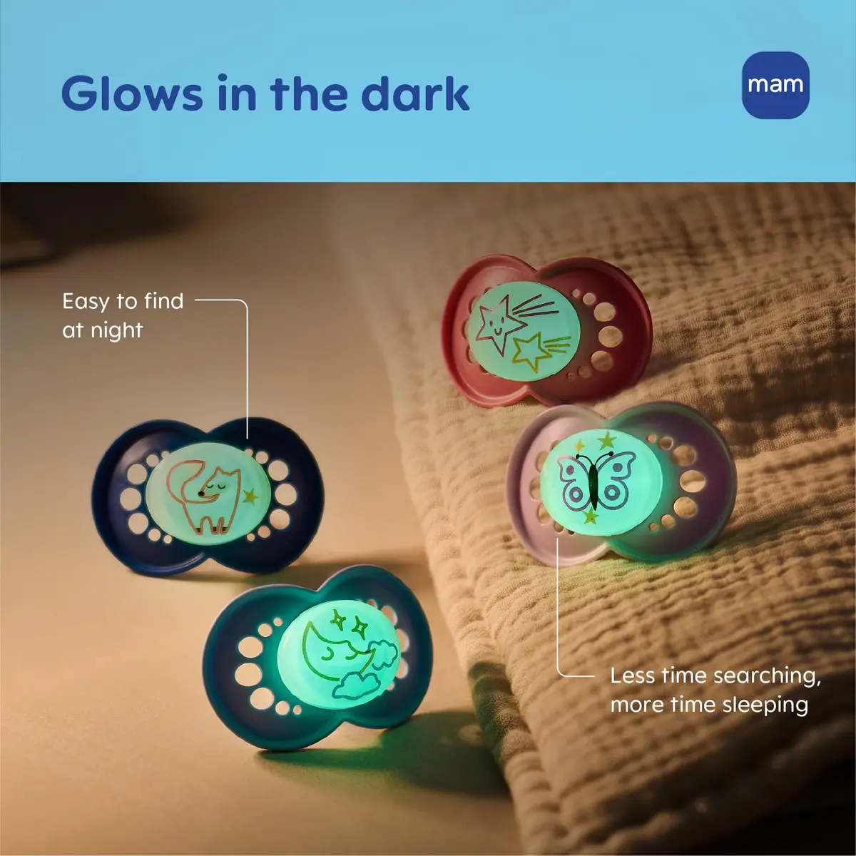 MAM Original Baby Pacifiers 6-16 Months, Glow in The Dark, 2 Pack | Developed with Pediatric Dentists, BPA-Free Silicone Nipple - view 5