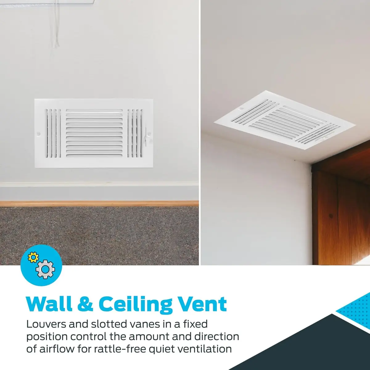 EZ-FLO 12 x 6 Inch White Steel HVAC Vent Cover for Wall or Ceiling | 3-Way Air Deflection - view 6