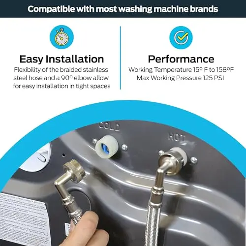 Eastman 5 ft Washing Machine Hoses with Elbows, 2-Pack, 15.24 cm (60 in) | CSA Certified & UPC Approved - view 3