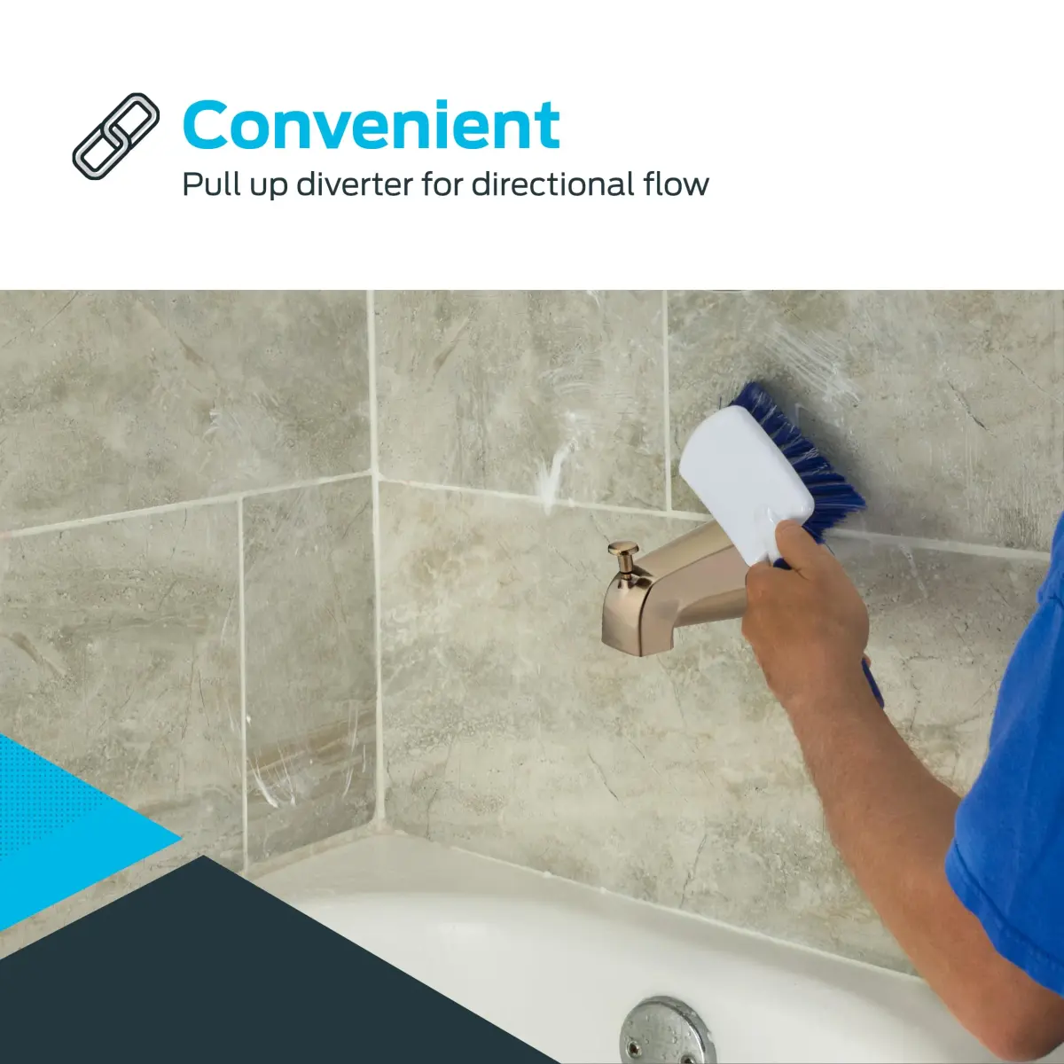 EZ-FLO 5 Inch Zinc Bath Tub Diverter Spout, 1/2 Inch IPS Pipe, Brushed Nickel | Universal Fit for Bathroom Tubs - view 4