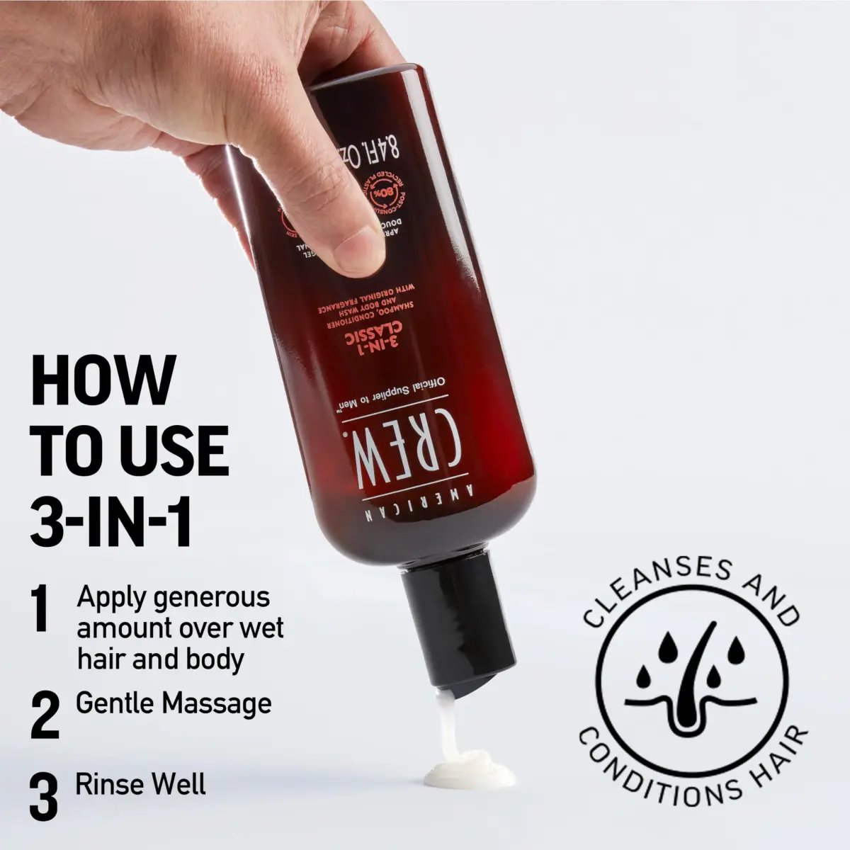 American Crew 3-in-1 Shampoo, Conditioner & Body Wash 250ml (8.4 fl oz) | Classic Scent for Men - view 5