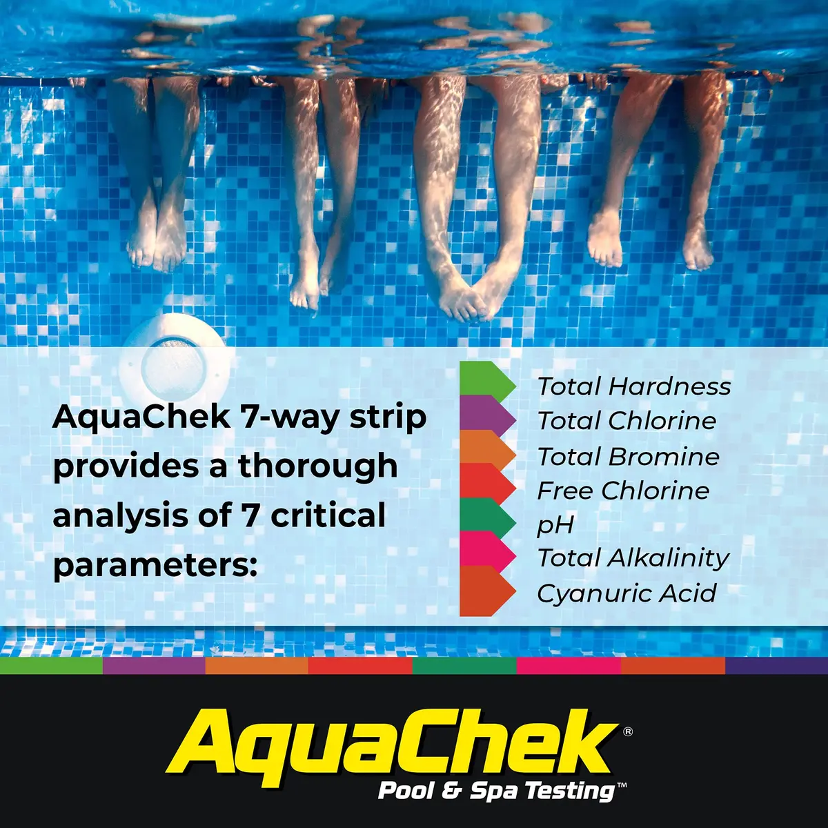 AquaChek 7-Way Pool and Spa Test Strips - 100 Count | Tests pH, Chlorine, Bromine, Alkalinity, Hardness, Cyanuric Acid - view 5