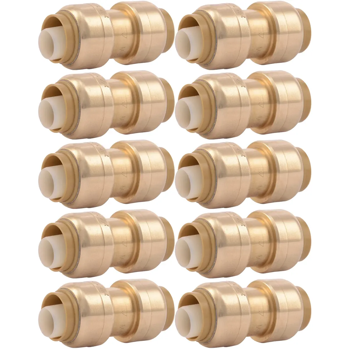 SharkBite 1/2 Inch Coupling Pack of 10 | Brass Push to Connect Plumbing Fitting for PEX, Copper, CPVC, PE-RT, HDPE - main product image