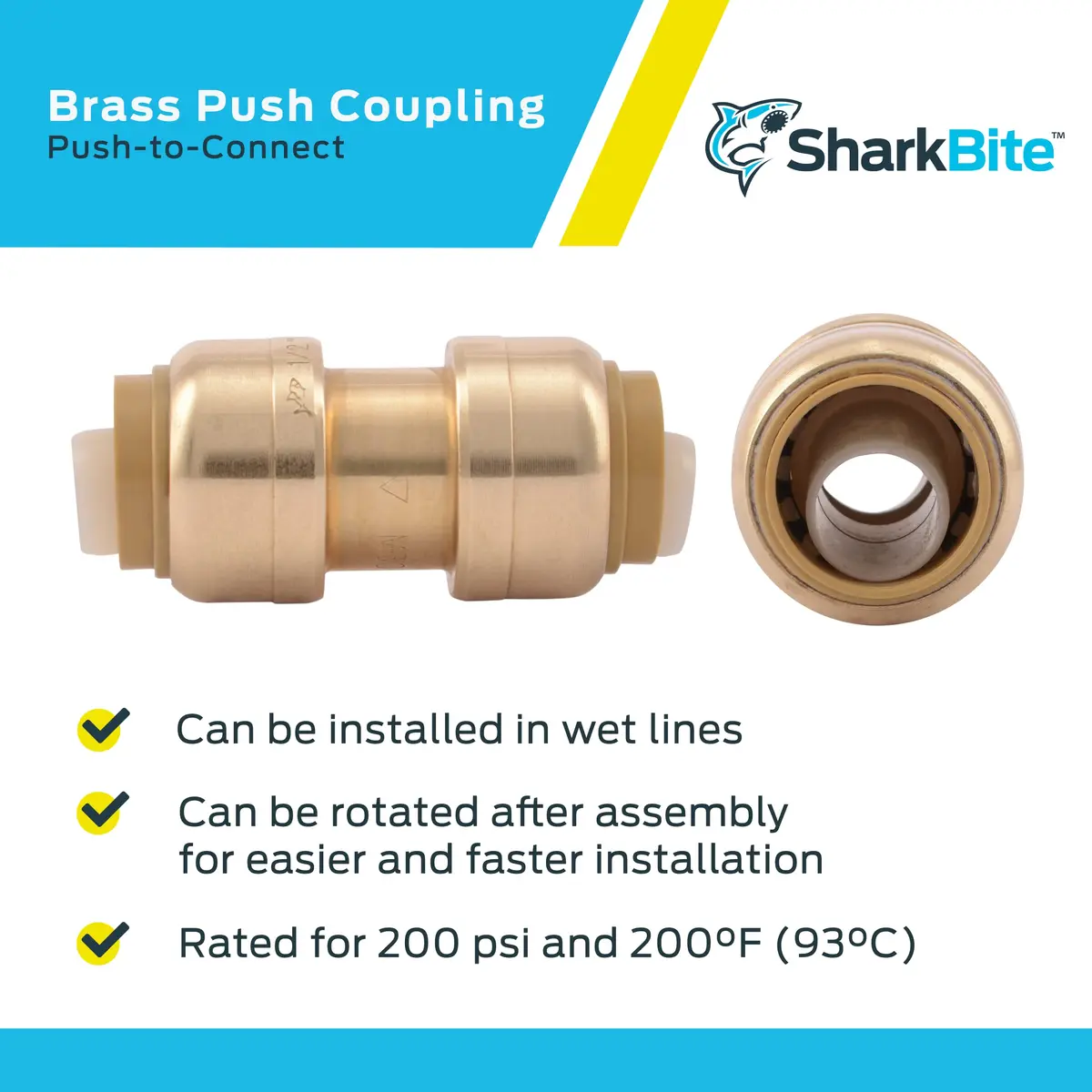 SharkBite 1/2 Inch Coupling Pack of 10 | Brass Push to Connect Plumbing Fitting for PEX, Copper, CPVC, PE-RT, HDPE - view 4