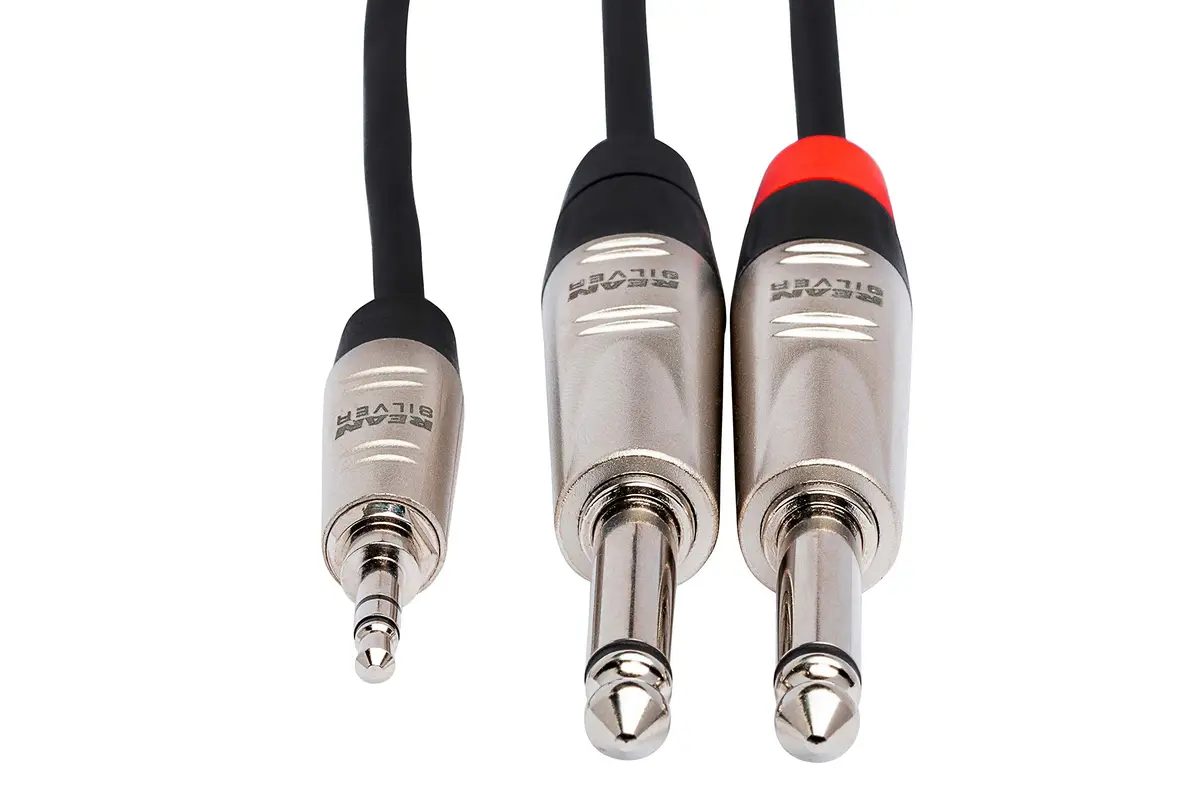 Hosa HMP-006Y Pro Stereo Breakout Cable - 3.5mm TRS to Dual 1/4-inch TS, 6 Feet | Connects portable media to pro audio gear - view 2