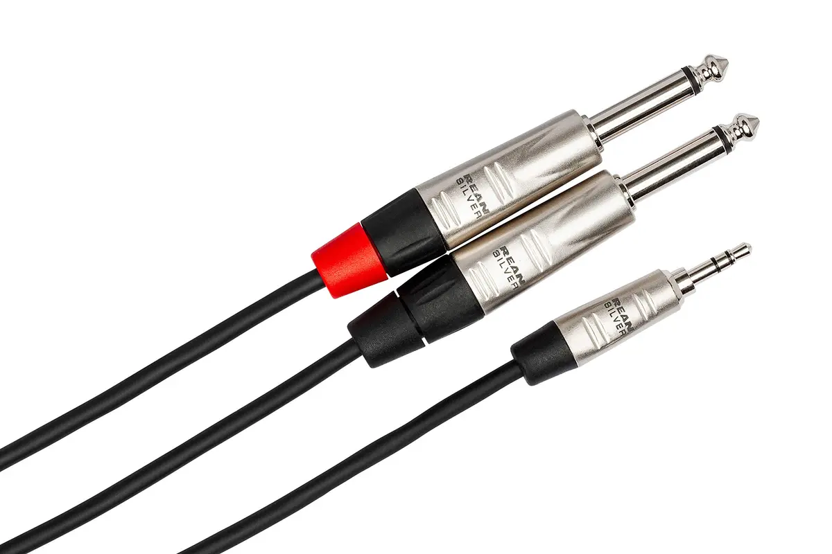 Hosa HMP-006Y Pro Stereo Breakout Cable - 3.5mm TRS to Dual 1/4-inch TS, 6 Feet | Connects portable media to pro audio gear - view 4
