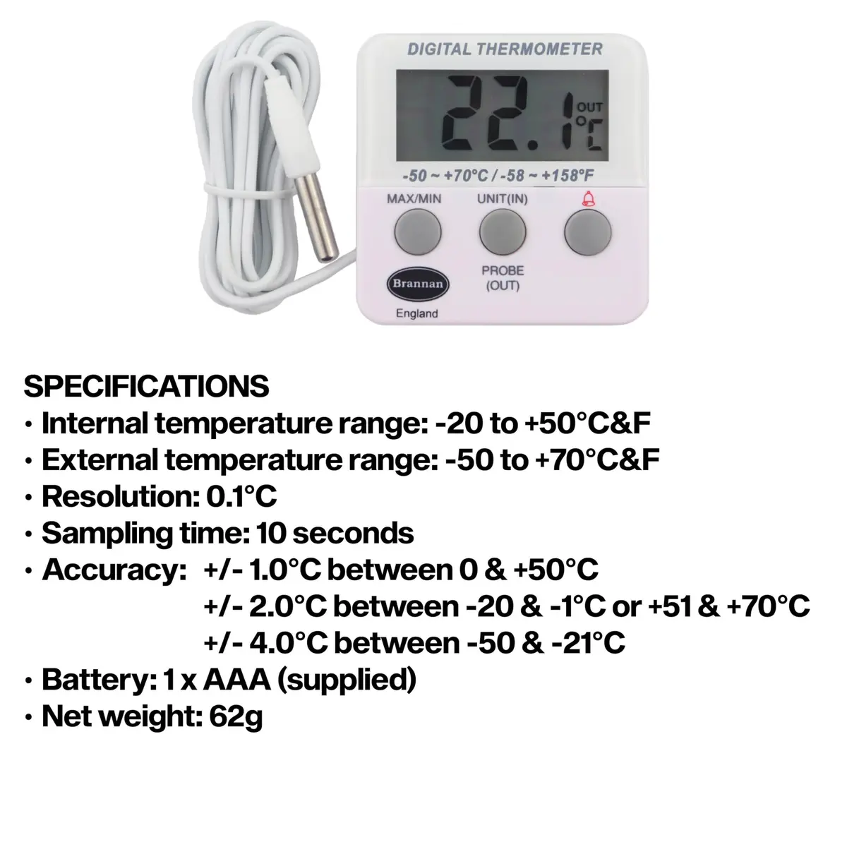 Brannan Refrigerator Thermometer Digital - Fridge & Freezer Alarm | Max Min, Alarm & Accurate - view 7