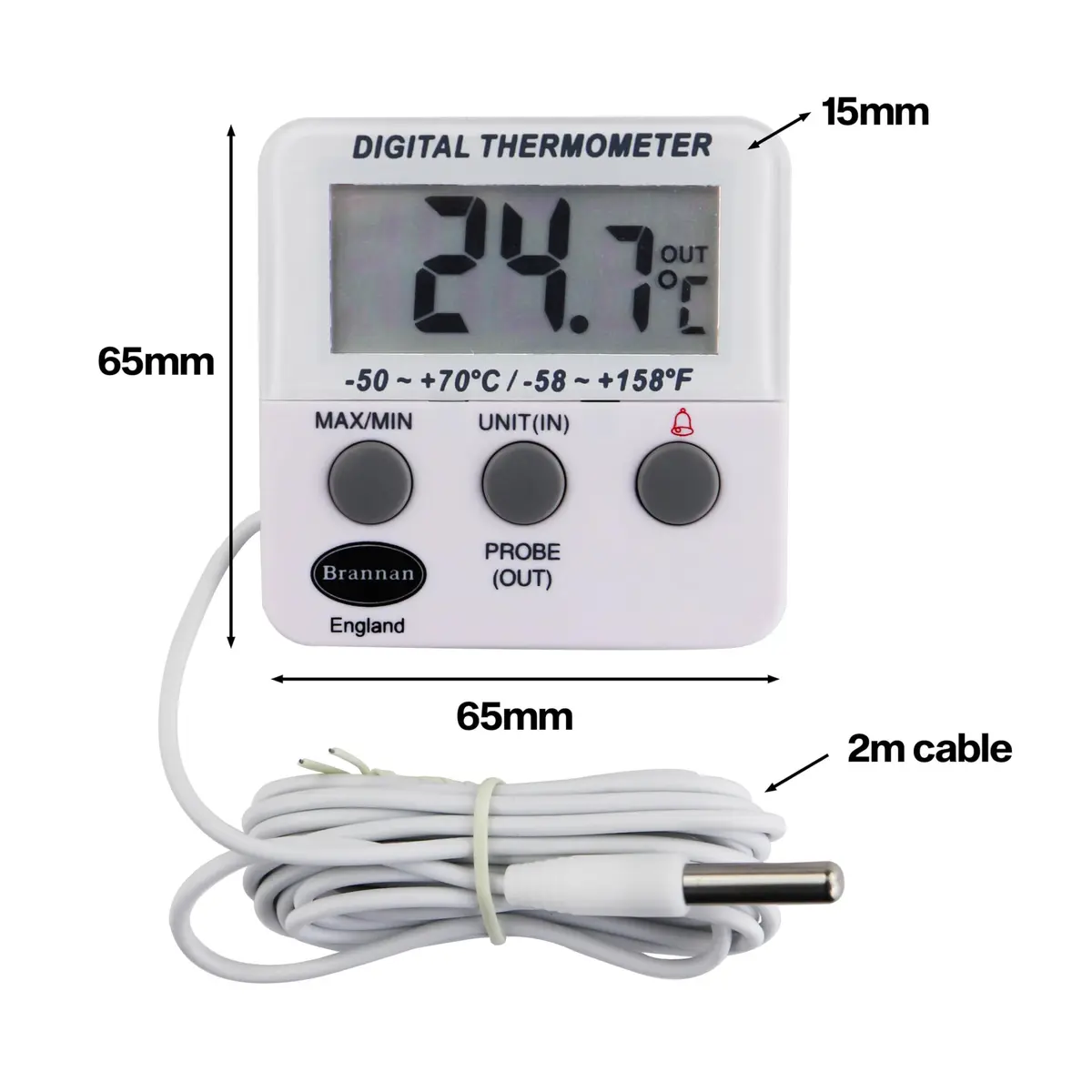 Brannan Refrigerator Thermometer Digital - Fridge & Freezer Alarm | Max Min, Alarm & Accurate - view 3