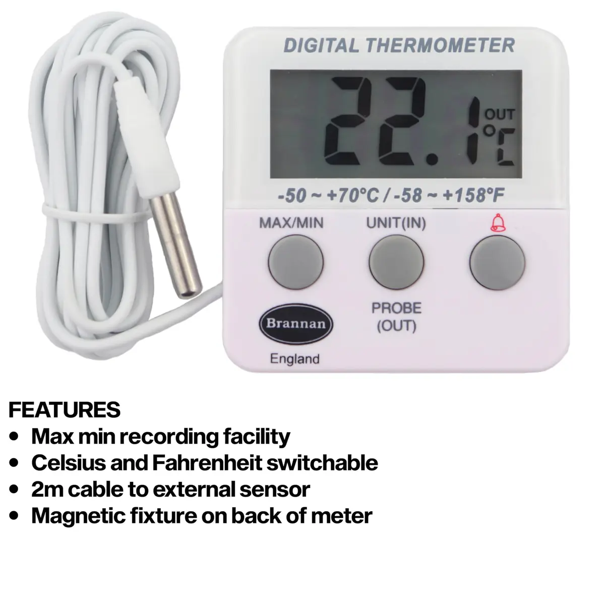 Brannan Refrigerator Thermometer Digital - Fridge & Freezer Alarm | Max Min, Alarm & Accurate - view 4