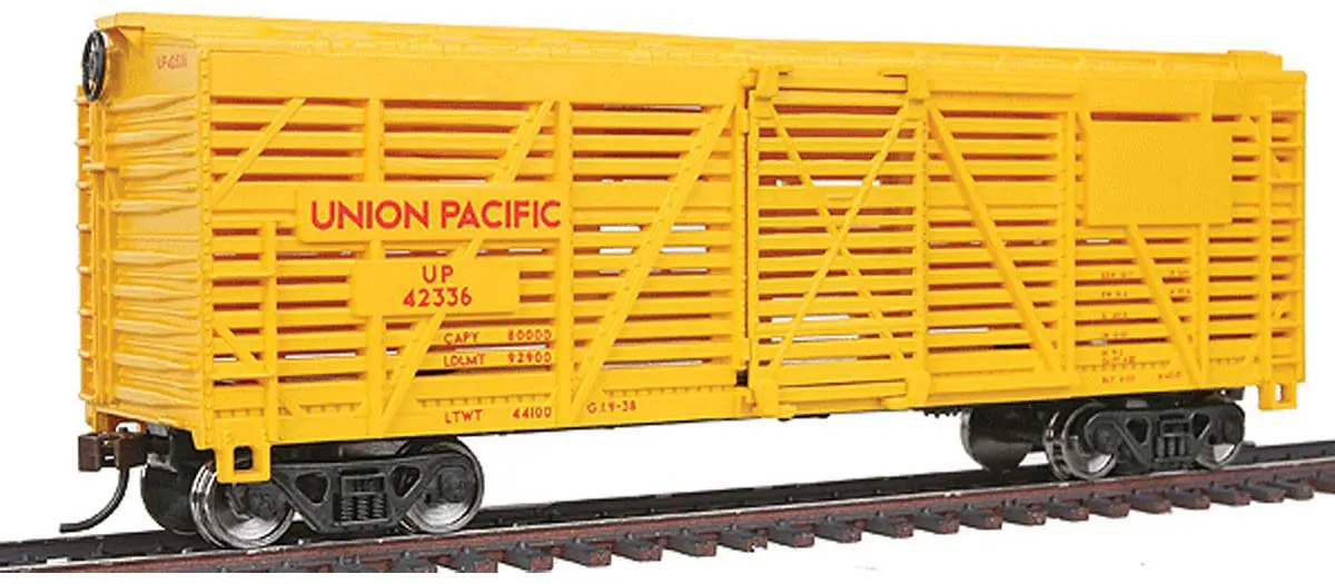 Walthers Trainline HO Scale 40' Stock Car - Union Pacific - Ready to Run Model Railroad Freight Car - main product image