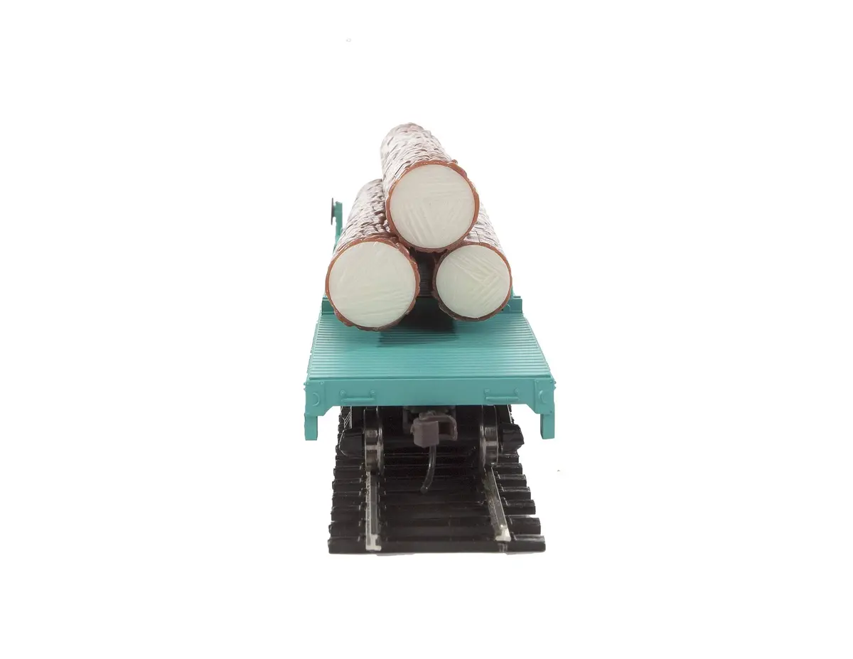 Walthers Trainline HO Scale Log Dump Car with 3 Logs - Union Pacific 14972 (MOW Scheme; Green, Yellow) | Authentic USA Import - view 4