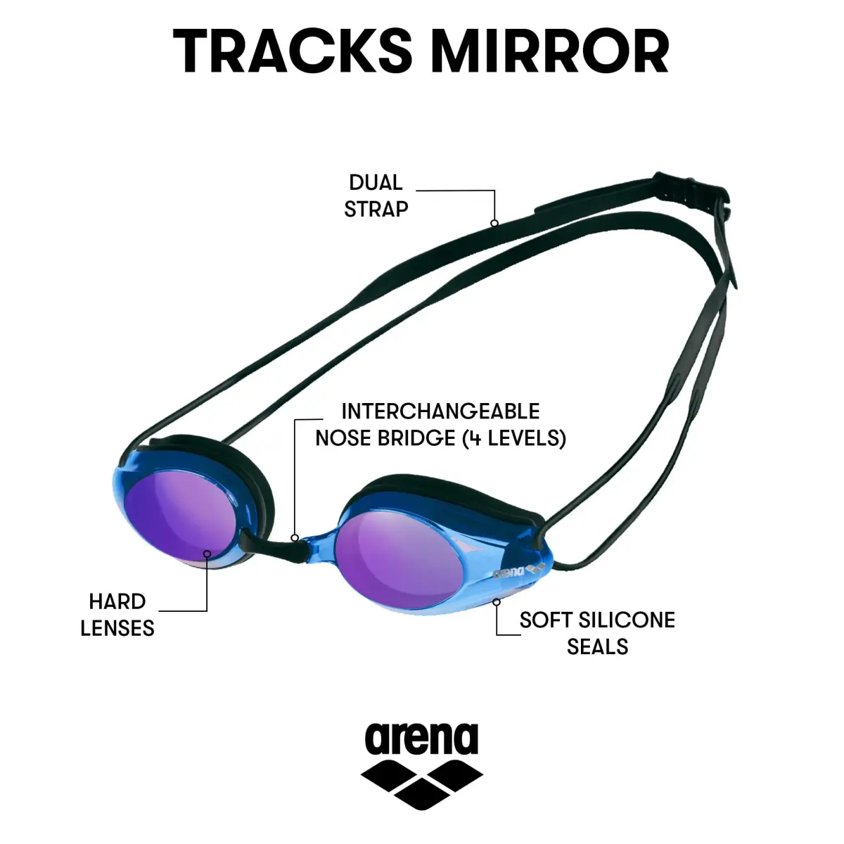 ARENA Tracks Adult Mirrored Racing Swim Goggles - Black/Blue Multi/Black - view 2
