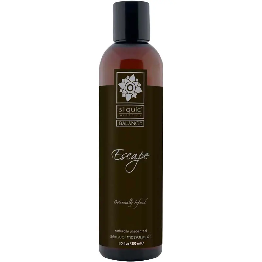 Sliquid Organics Escape Massage Oil, Botanically Infused, 8.5 oz | Vegan, Hypo-allergenic, Unscented - main product image