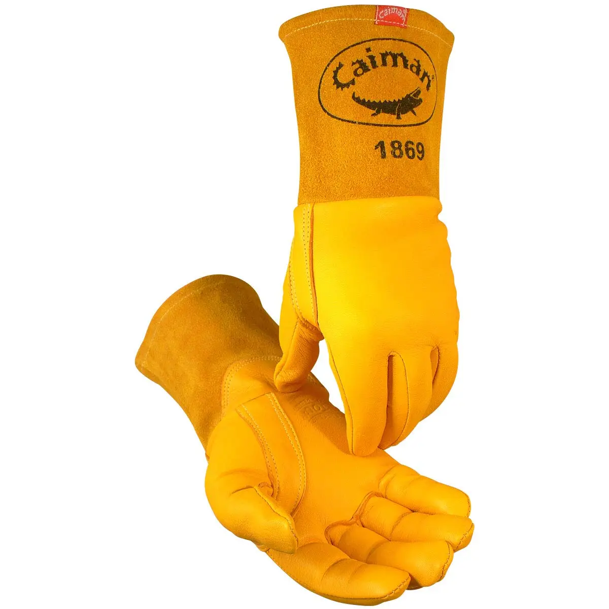 Caiman Top Grain Goatskin MIG Welding Gloves, Unlined, 4-inch Gauntlet, Gold, X-Large (1869-6) | Durable, Dexterous & Heat-Resistant - main product image