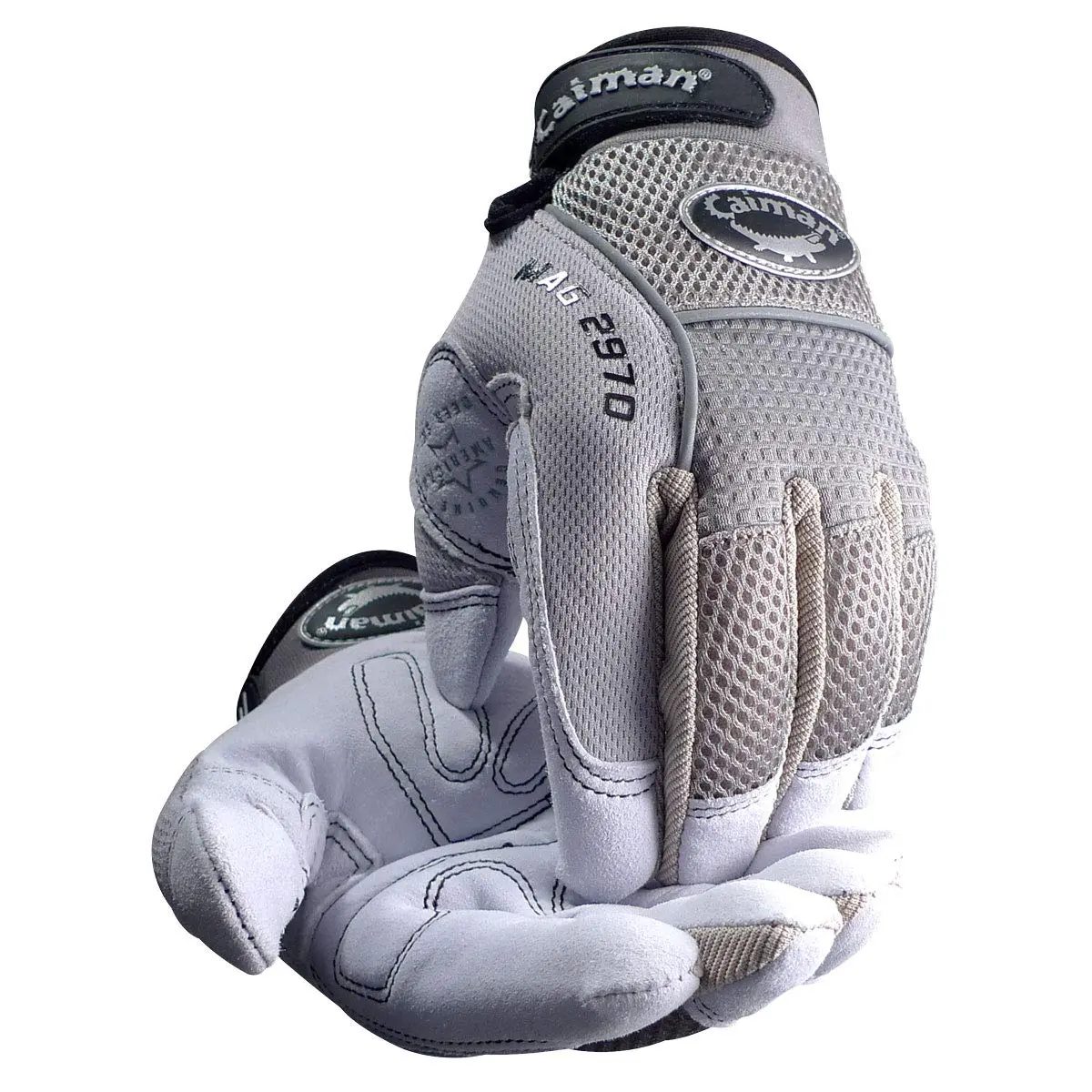 Caiman Multi-Activity Gloves Deerskin Leather Padded Palm Gray/White X-Large | Versatile Safety & Comfort - main product image