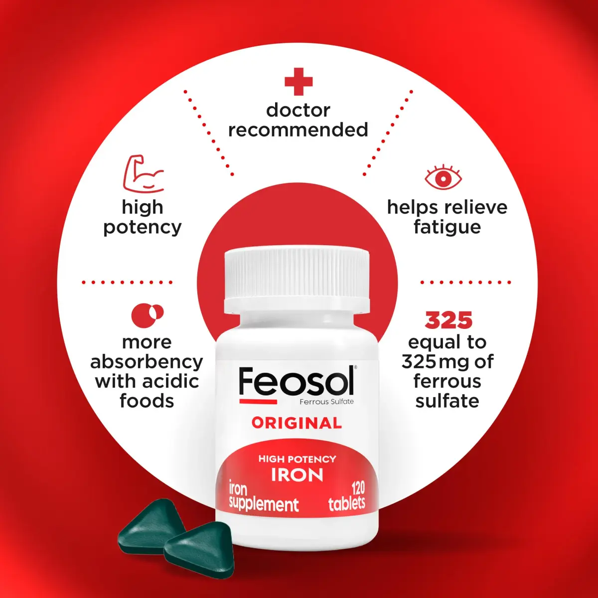 Feosol Original Iron Supplement Tablets 65mg (120 Count) | High Potency Mineral Supplement for Energy & Immune Support - view 3