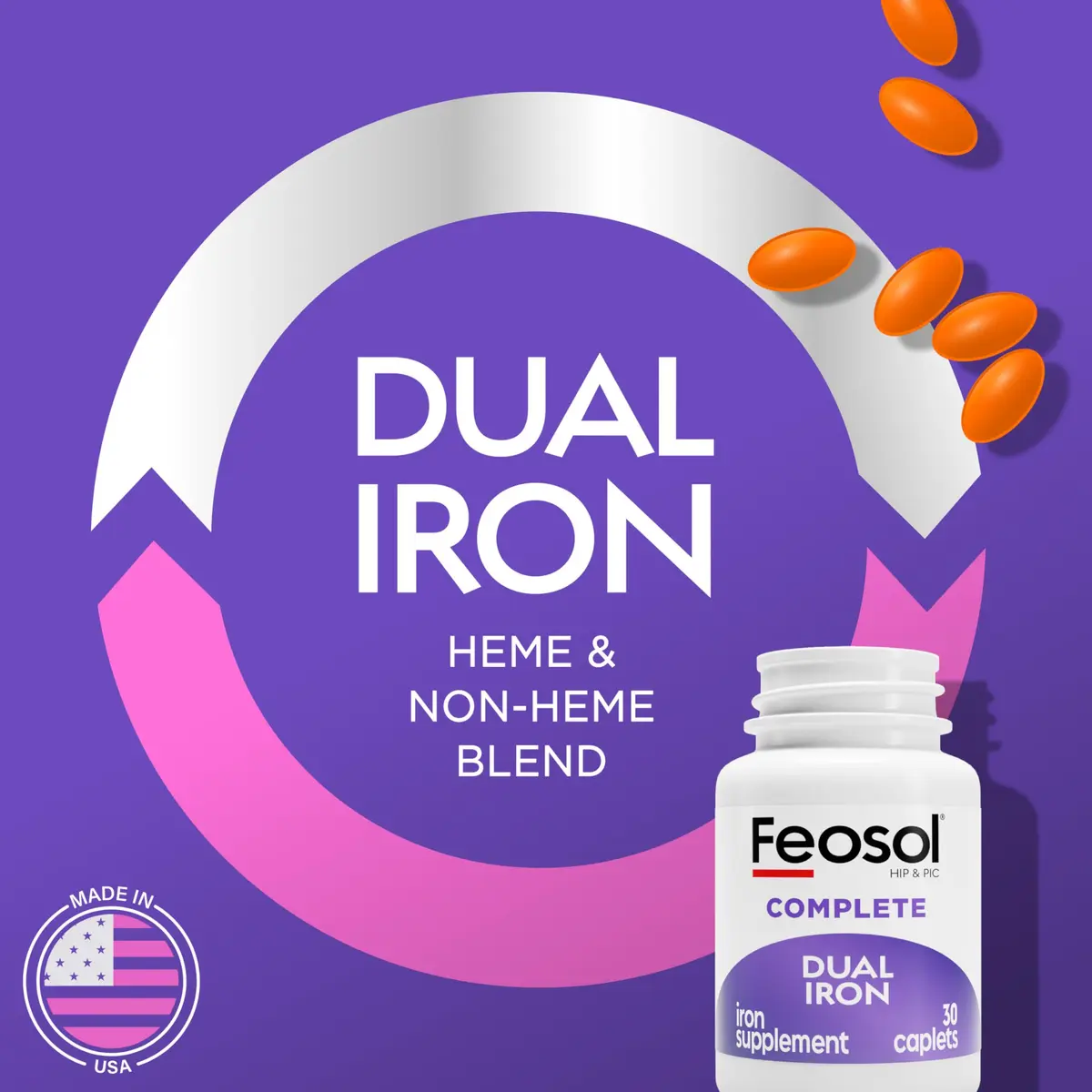 Feosol Complete Iron Supplement Caplets 30 Count | High Absorption, Gentle on Stomach - view 2