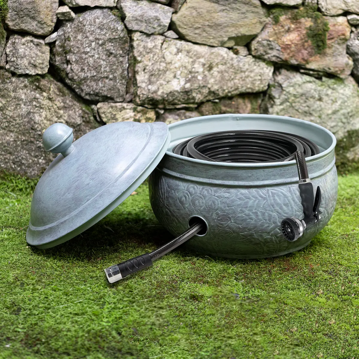 Good Directions Key West Hose Pot with Lid - Blue Verde | Garden Hose Storage & Decor - view 3