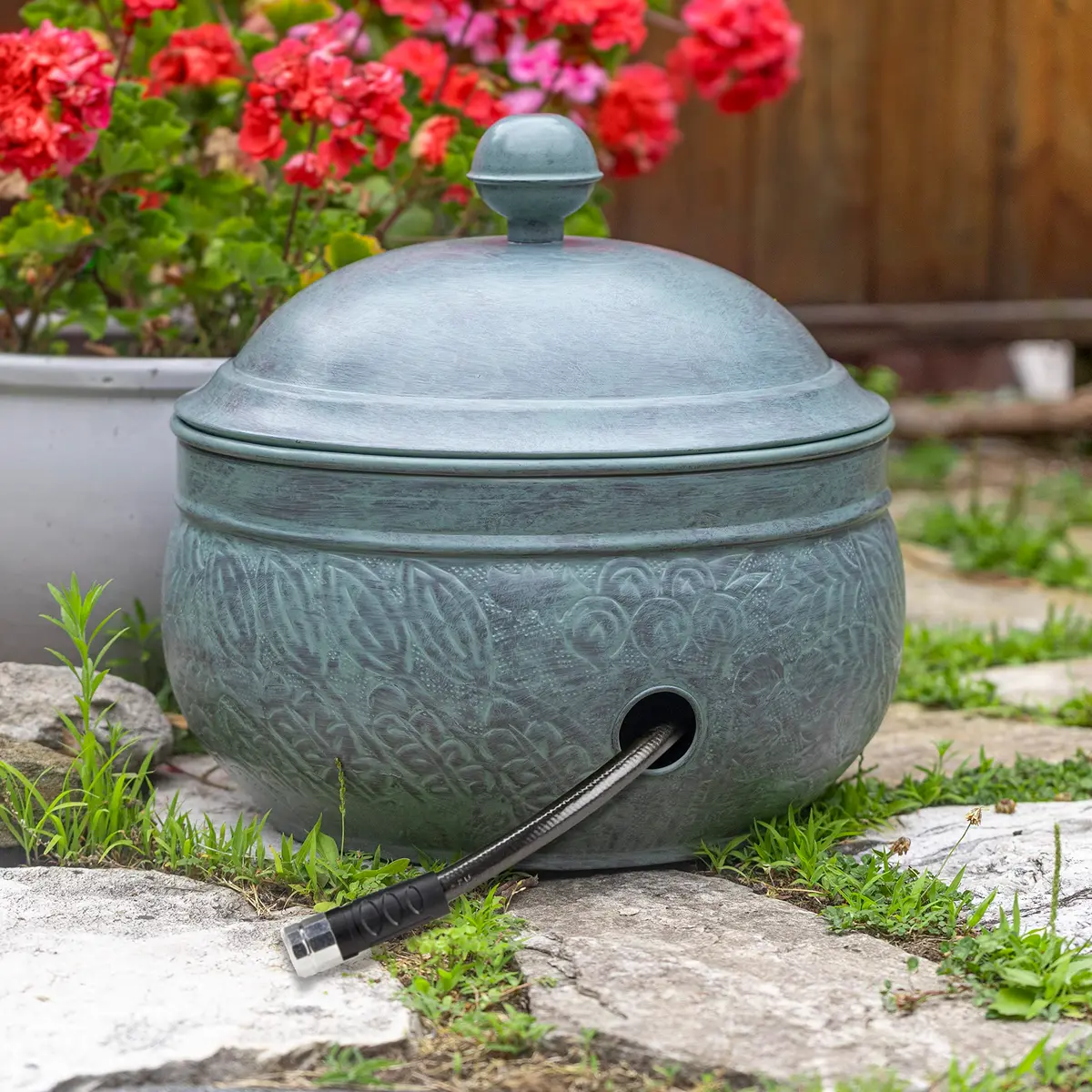 Good Directions Key West Hose Pot with Lid - Blue Verde | Garden Hose Storage & Decor - view 4