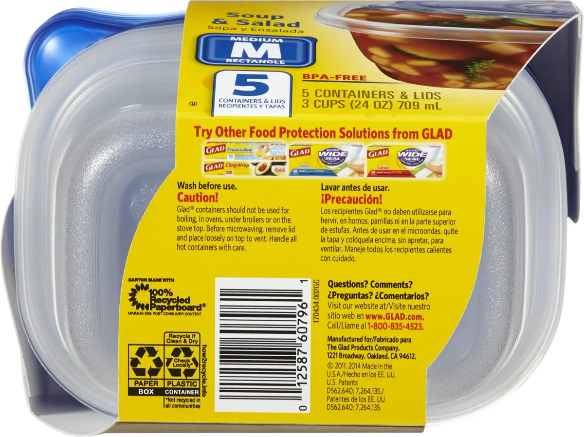 GladWare Medium Rectangle Snack Containers, 24 Oz (710 ml), 5-Count - Airtight & Leak-Resistant Food Storage - view 2