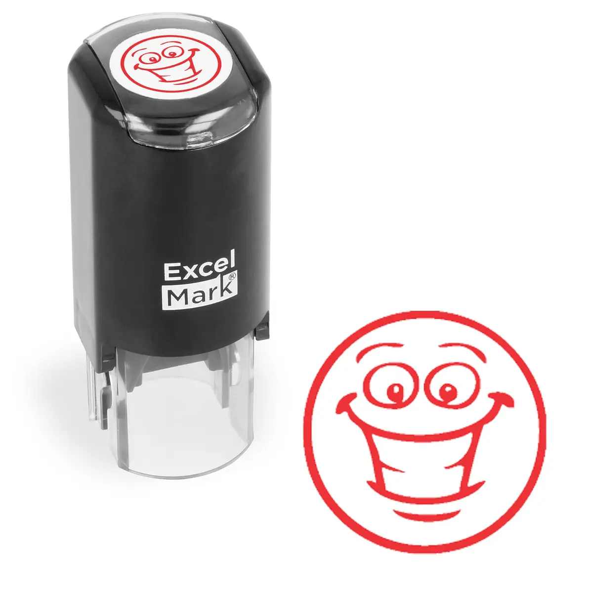 ExcelMark Smiley Face Self-Inking Teacher Stamp 5/8" Diameter | Reusable, Rapid Impressions (70-120 chars) - main product image