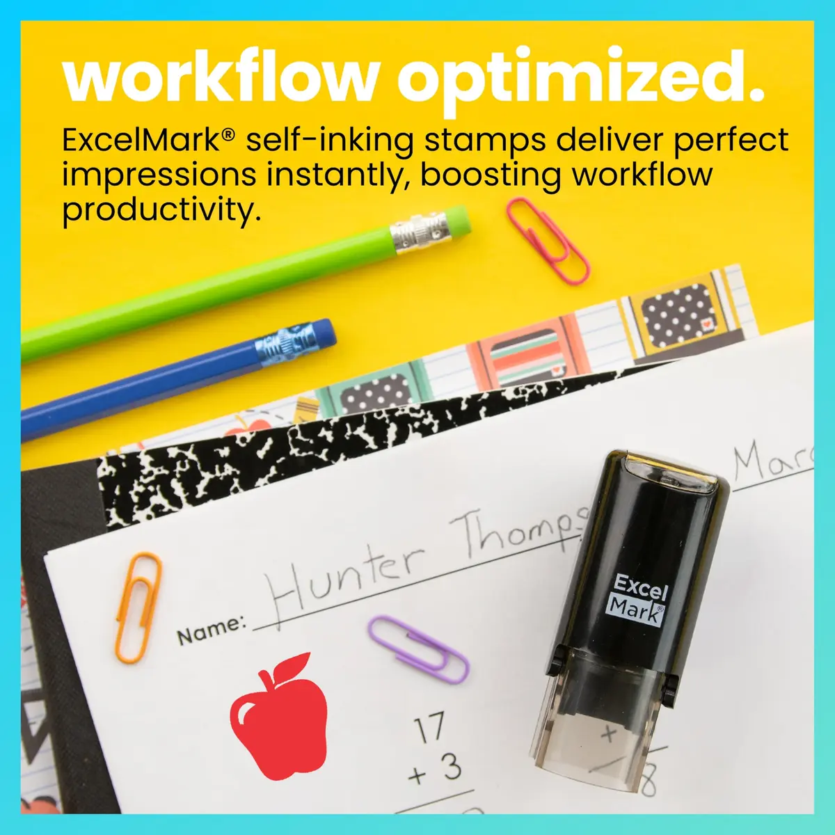 ExcelMark Self-Inking Round Teacher Stamp 5/8" Diameter | Reusable, Red Ink, 1000 Impressions - view 2