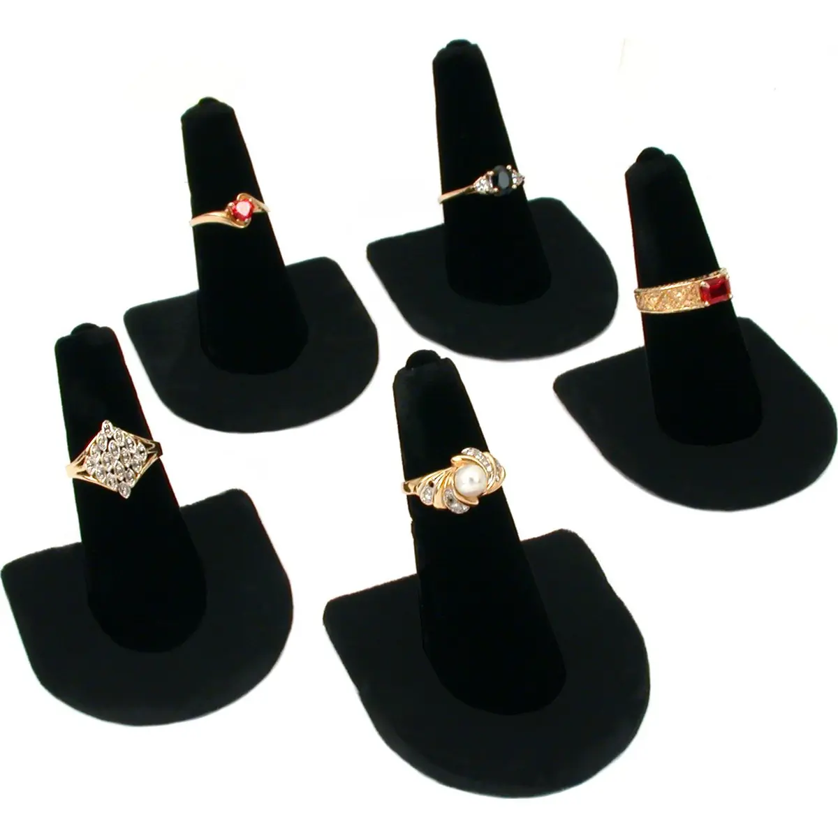FindingKing 5 Black Velvet Ring Holder Showcase Display Stands | Elegant Jewelry Organizer for Rings - main product image