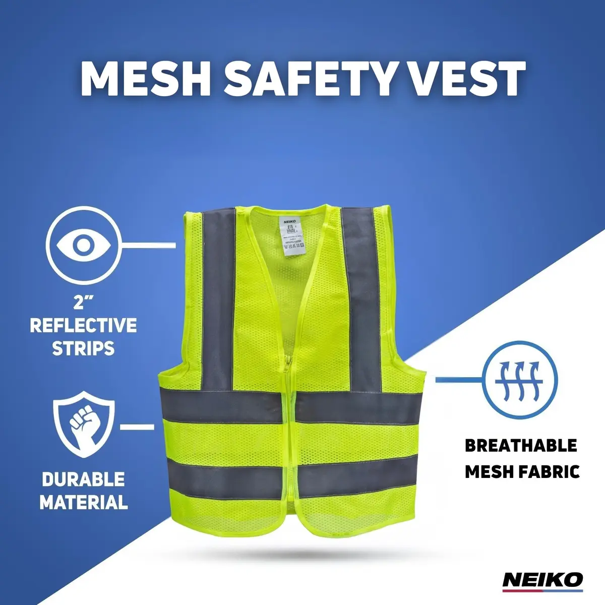 NEIKO High Visibility Safety Vest ANSI Class 2, No Pocket, Neon Yellow, XX-Large (2XL) | ANSI Class 2 Reflective Vest - view 2