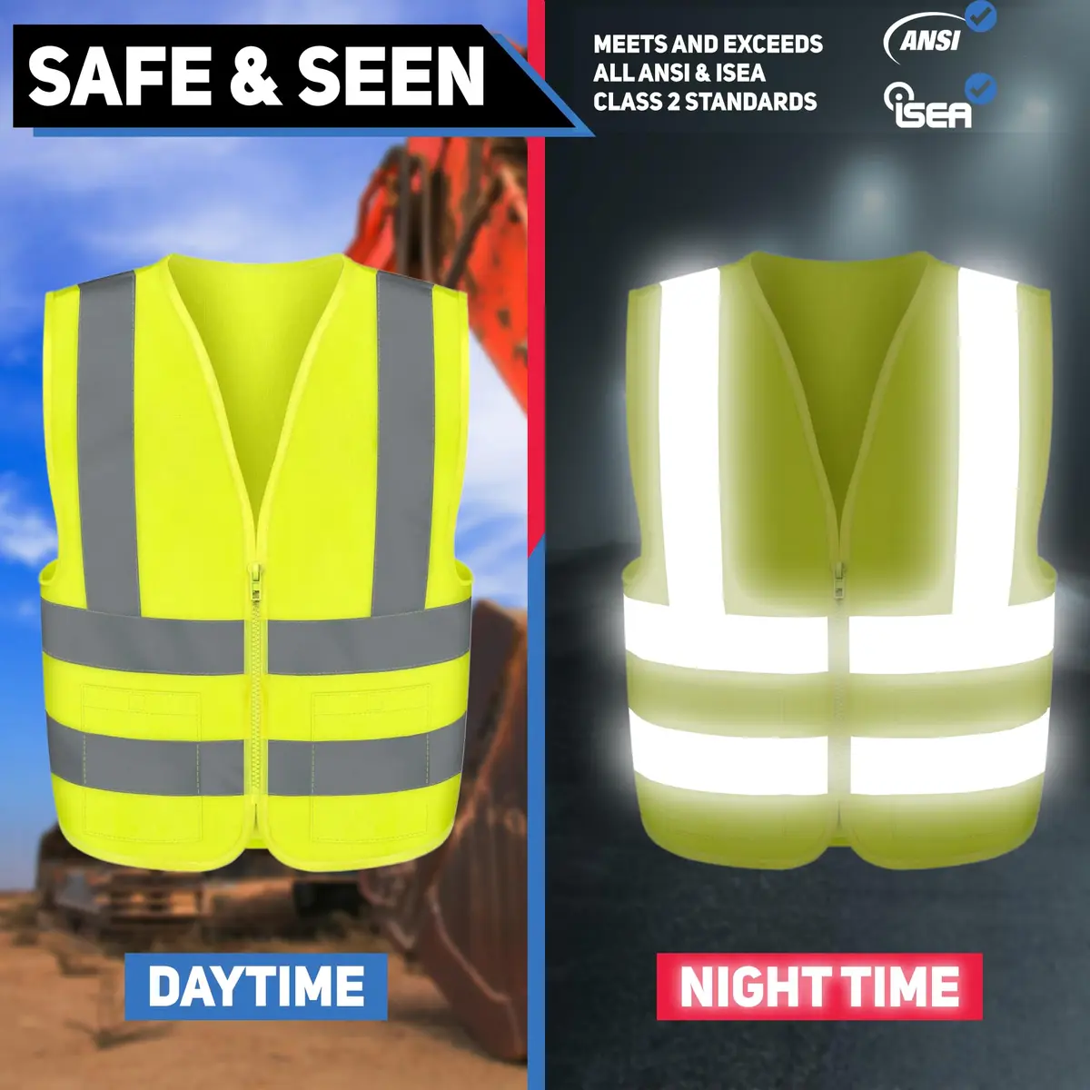 NEIKO High Visibility Safety Vest ANSI Class 2, 2 Pockets, Neon Yellow, XL | Breathable, ANSI Compliant - view 3