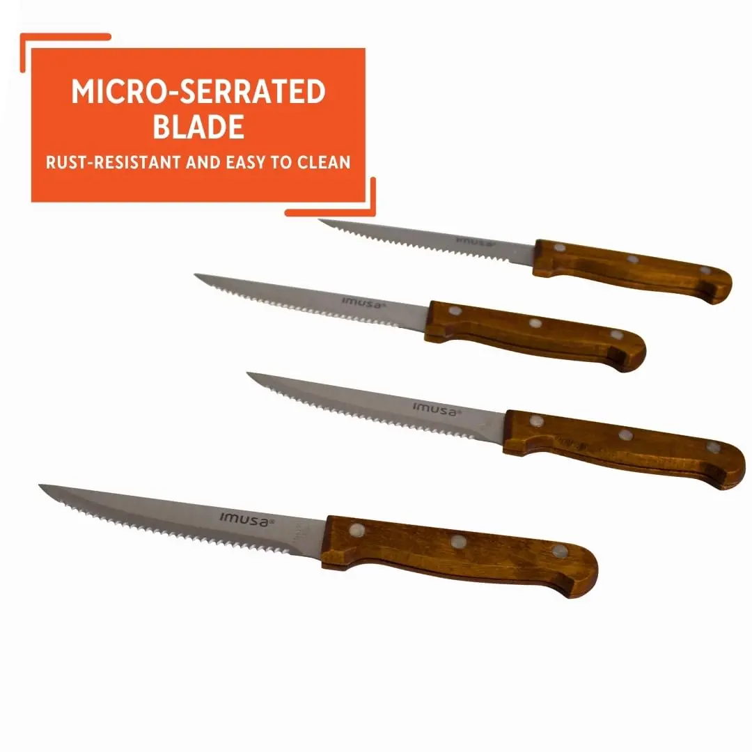 IMUSA 4 Piece Stainless Steel Steak Knife Set with Wood Handle | Serrated Edges for Precision Cutting - view 5