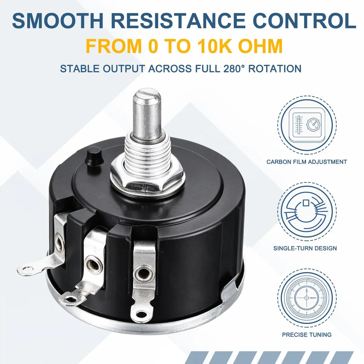 uxcell WX112(050) 5W 4.7K Ohm Single Turn Wire Wound Potentiometer 5.91mm (0.23") Shaft | Precision Control for Instruments - view 3