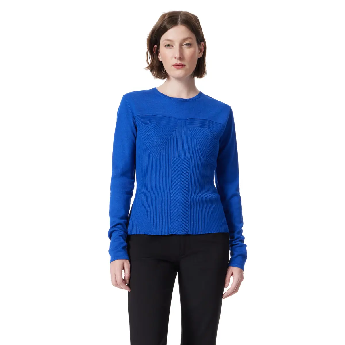 DEE OCLEPPO Fiona Rib Stitch Long Sleeve Pullover Sweater Sodalite Blue | Fitted Crew Neck Knit - main product image