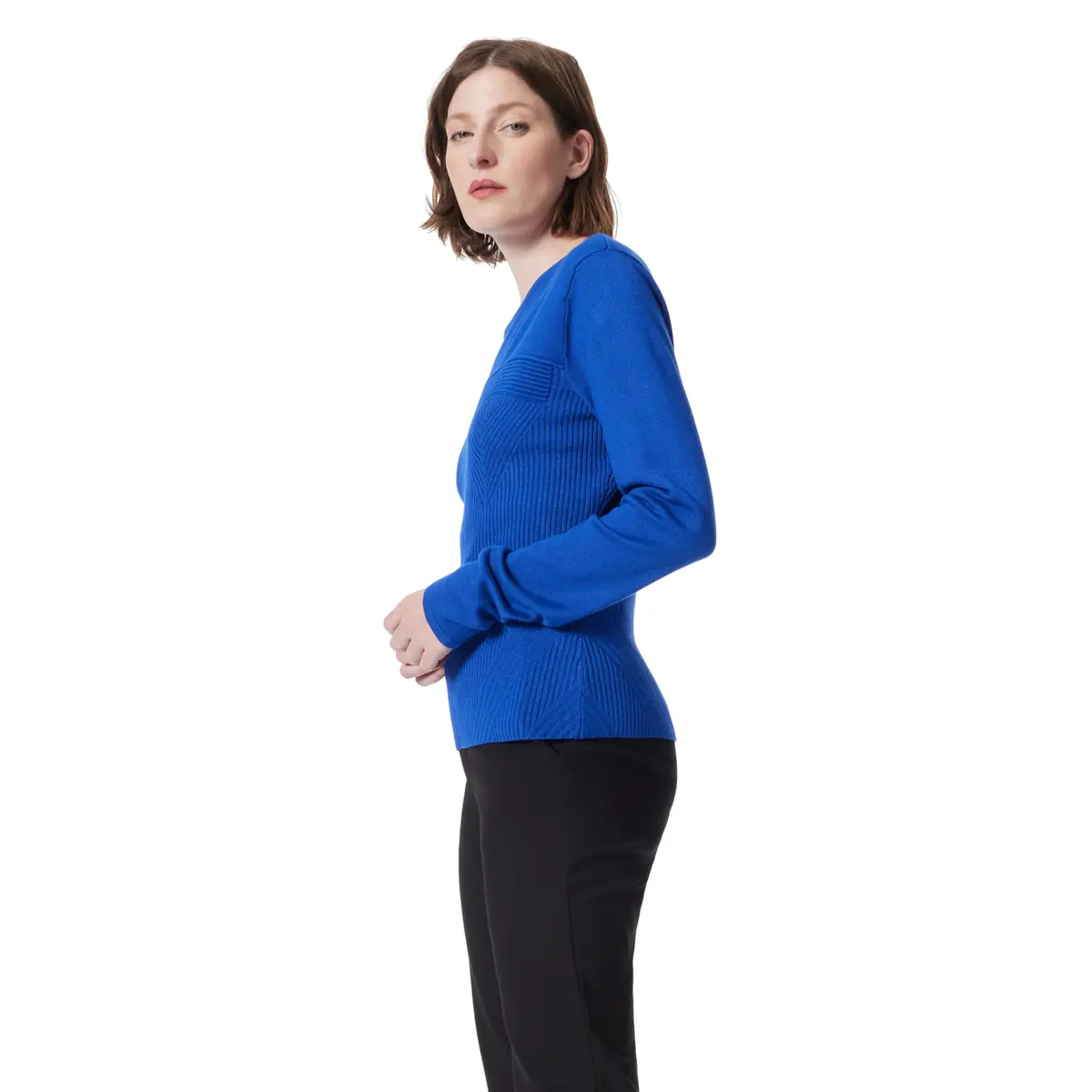 DEE OCLEPPO Fiona Rib Stitch Long Sleeve Pullover Sweater Sodalite Blue | Fitted Crew Neck Knit - view 2