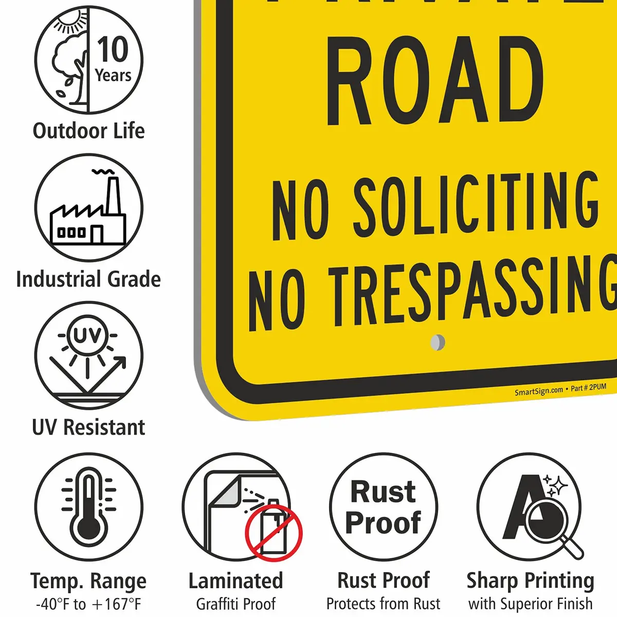SmartSign 18 x 12 inch Dead End - Private Road, No Soliciting, No Trespassing Metal Sign, 63 mil Laminated Aluminum, Black and Yellow - view 6