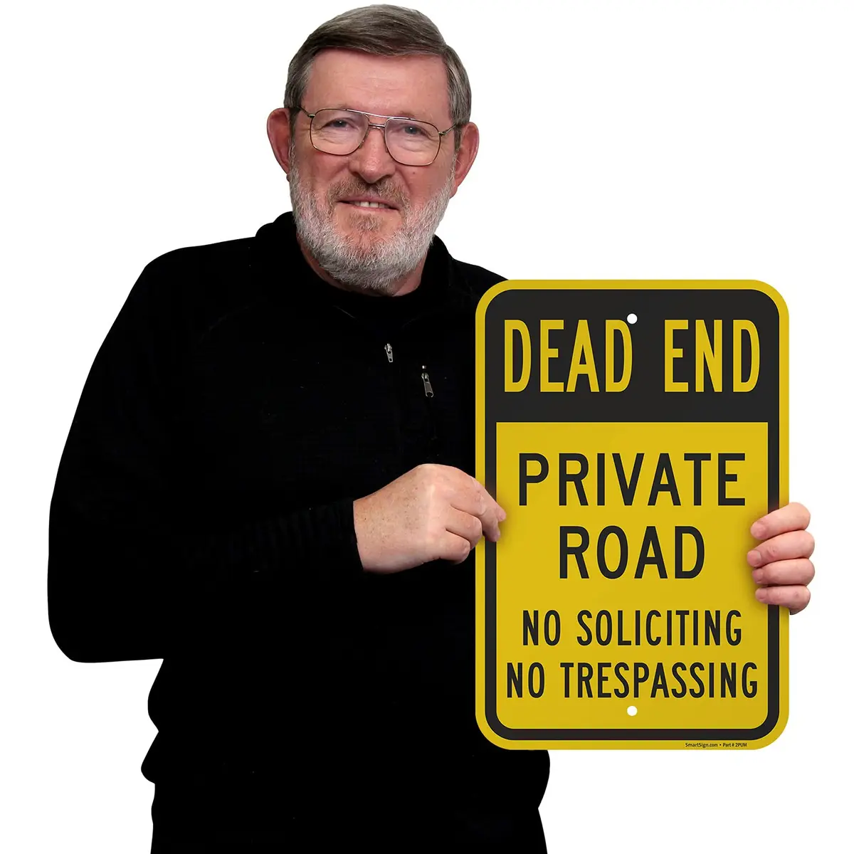 SmartSign 18 x 12 inch Dead End - Private Road, No Soliciting, No Trespassing Metal Sign, 63 mil Laminated Aluminum, Black and Yellow - view 2