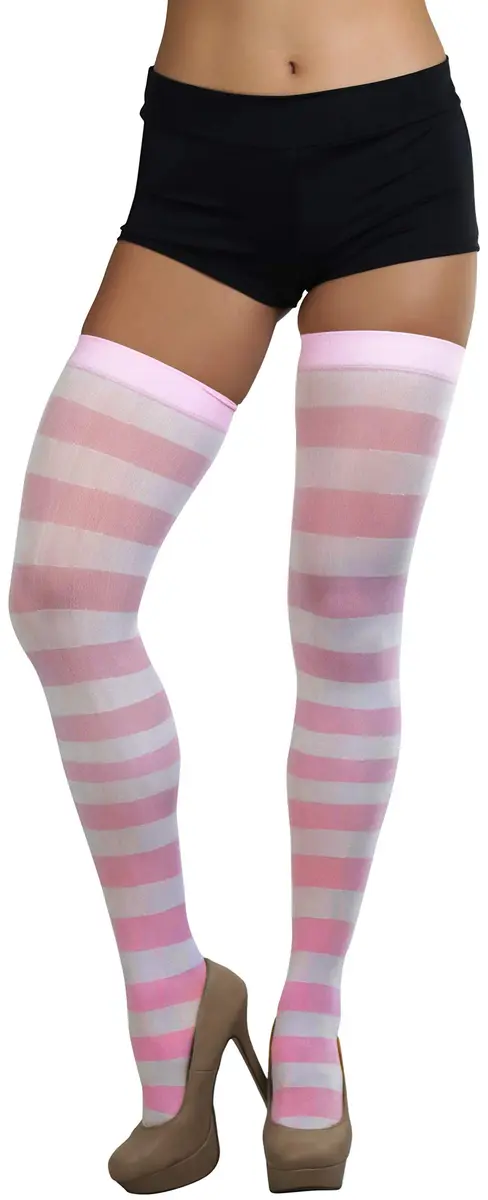 ToBeInStyle Women's Striped Thigh High Stockings - Pink W/White - One Size | Vibrant, Versatile & Trendy - view 5