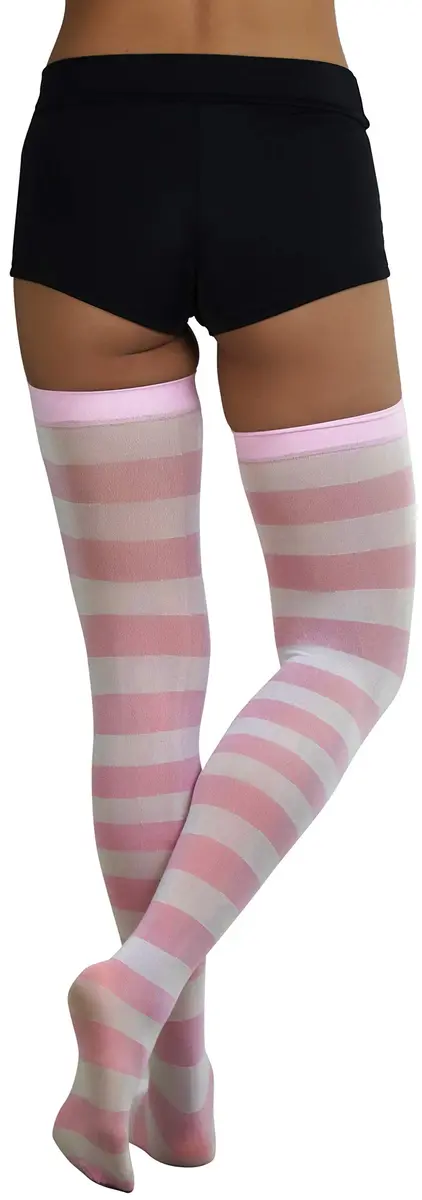 ToBeInStyle Women's Striped Thigh High Stockings - Pink W/White - One Size | Vibrant, Versatile & Trendy - view 2