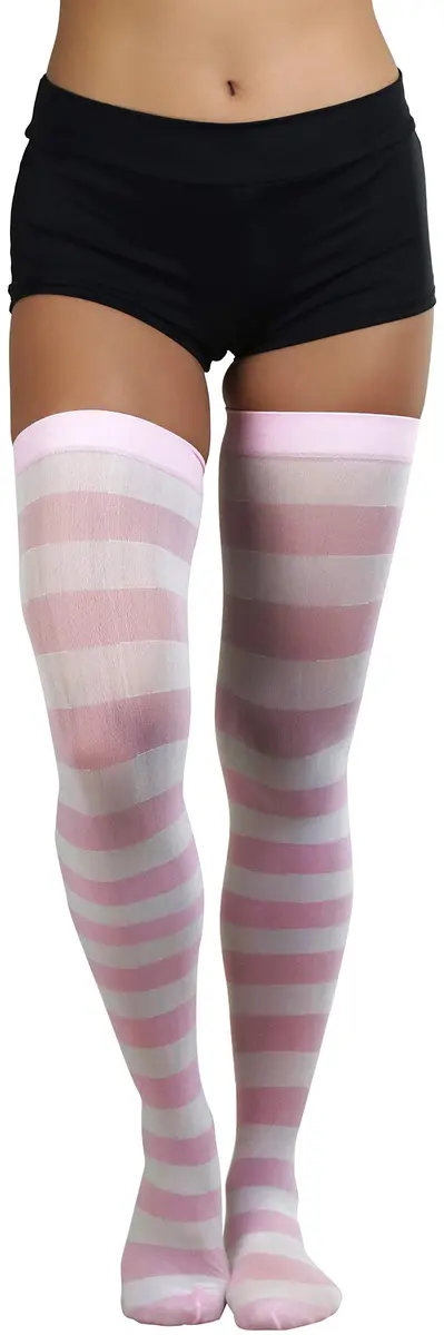 ToBeInStyle Women's Striped Thigh High Stockings - Pink W/White - One Size | Vibrant, Versatile & Trendy - view 4