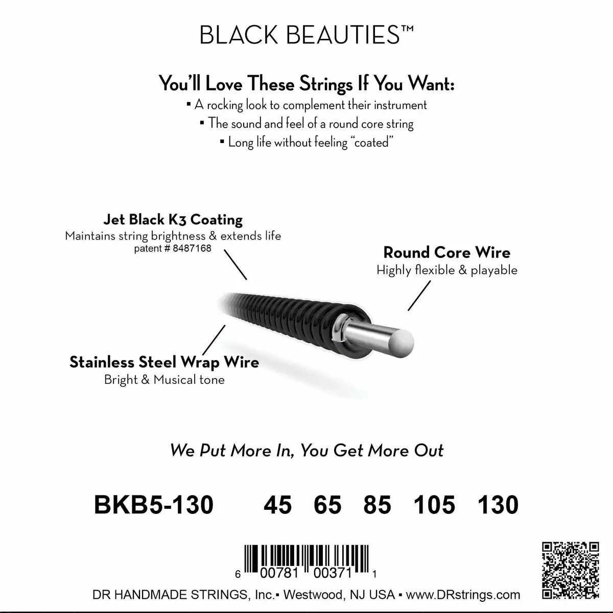 DR Strings Black Beauties Bass Strings Medium-Heavy 45-130 (159g) | K3 Coated Stainless Steel - view 2