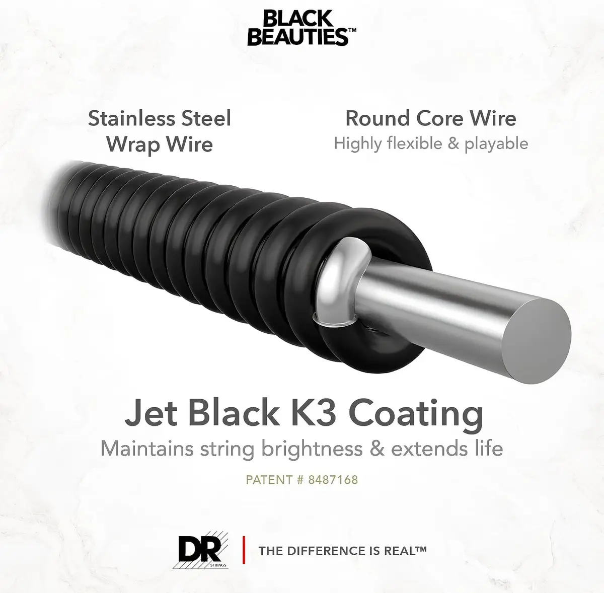 DR Strings Black Beauties Bass Strings Medium-Heavy 45-130 (159g) | K3 Coated Stainless Steel - view 3