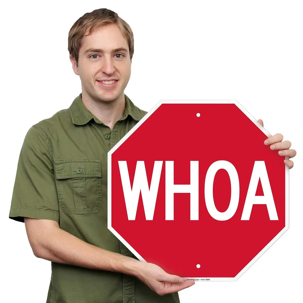 SmartSign WHOA Funny Stop Sign 18" x 18" Aluminum White on Red | Industry-Leading Durability - view 2