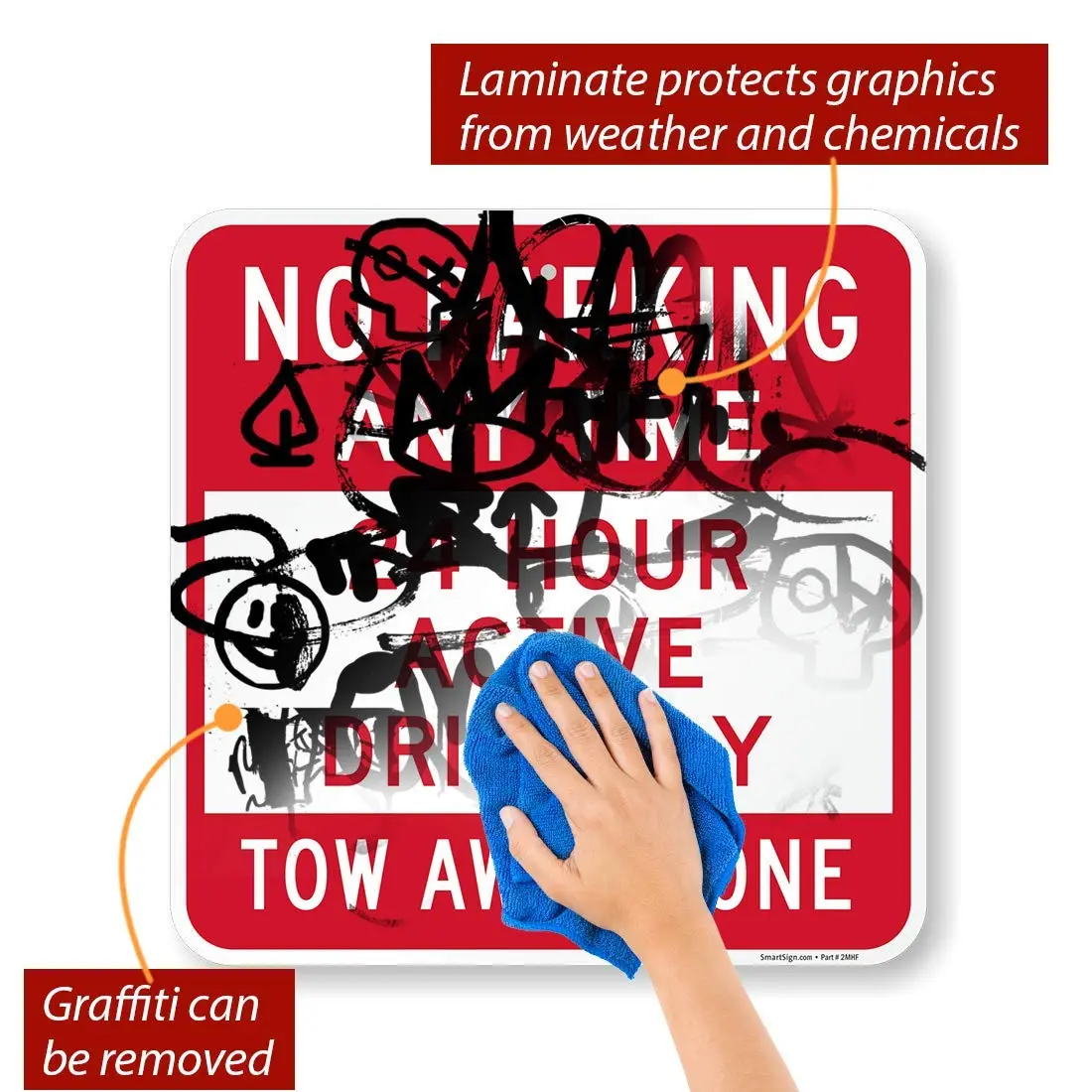SmartSign No Parking Any Time - 24 Hour Driveway Sign | 18" x 18" Aluminum - view 5