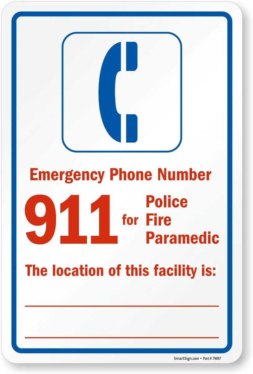 SmartSign Emergency Phone Number 911 Label | Laminated Vinyl, 12" x 18" - main product image
