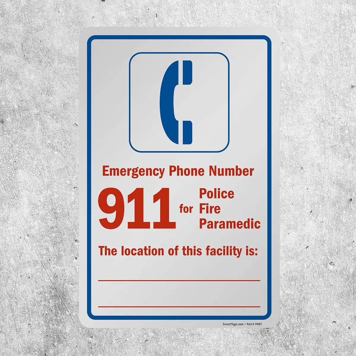 SmartSign Emergency Phone Number 911 Label | Laminated Vinyl, 12" x 18" - view 6