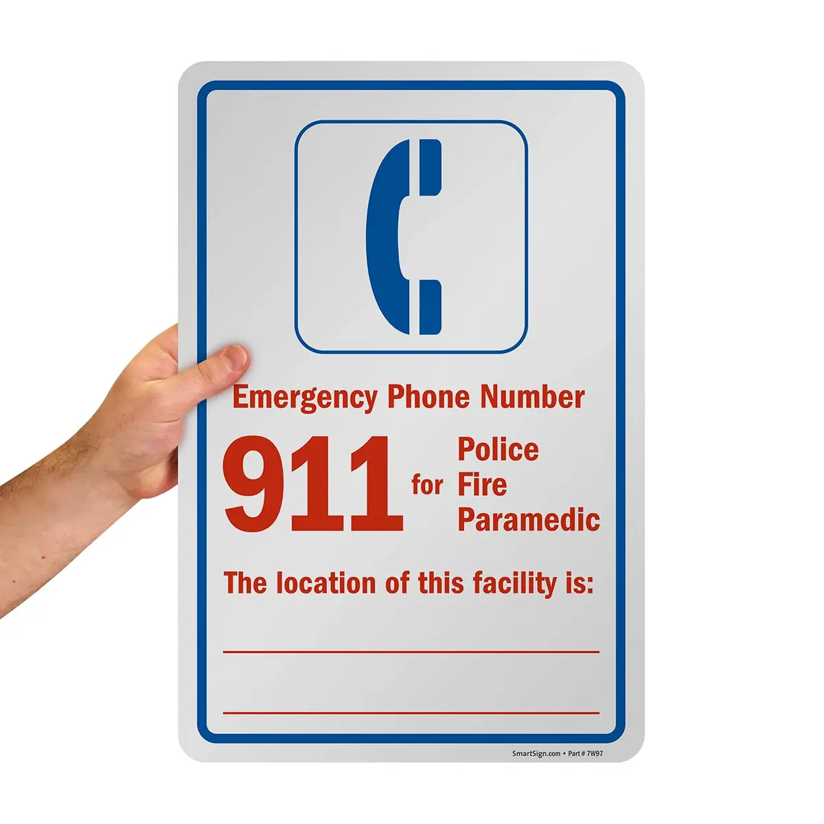 SmartSign Emergency Phone Number 911 Label | Laminated Vinyl, 12" x 18" - view 7
