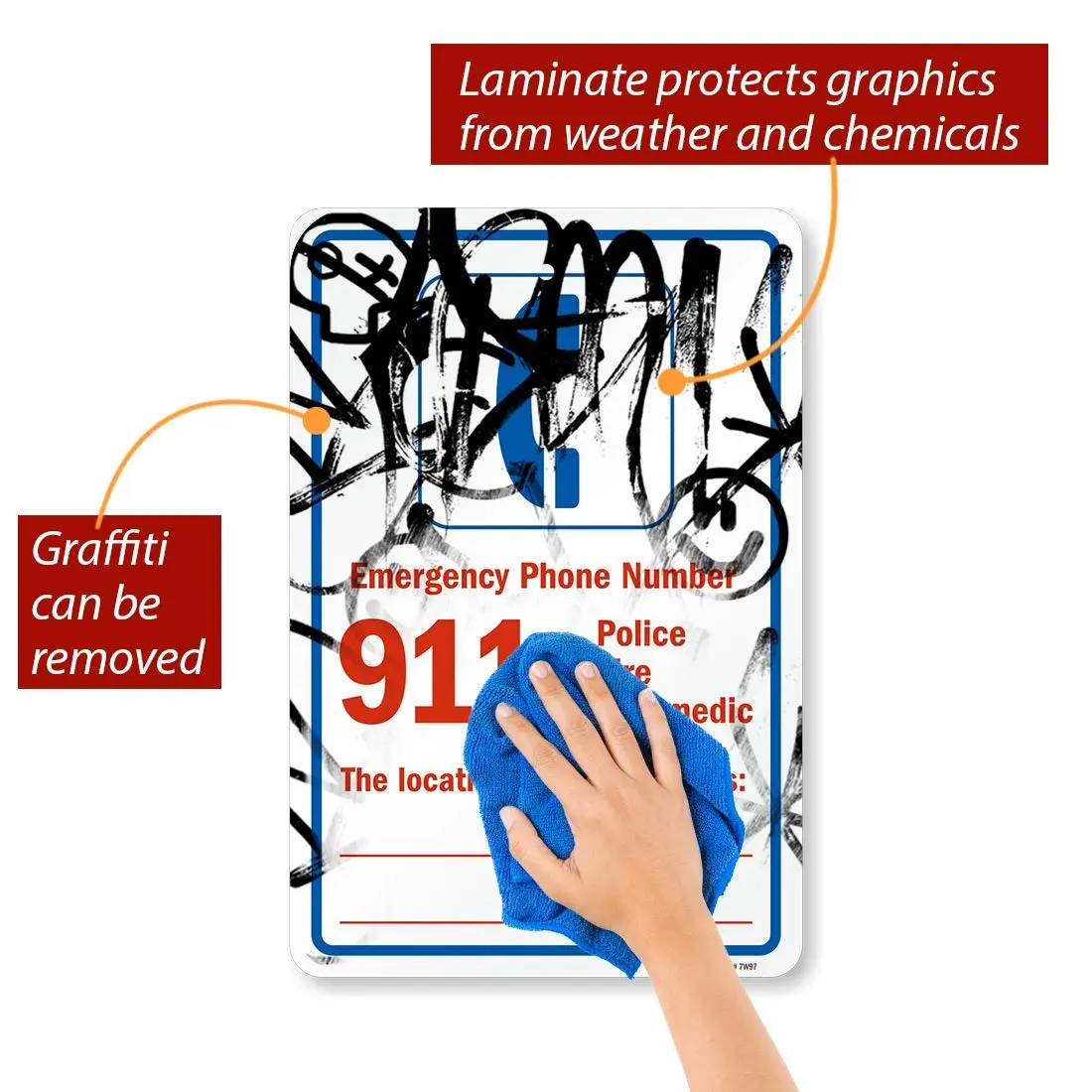 SmartSign Emergency Phone Number 911 Label | Laminated Vinyl, 12" x 18" - view 9